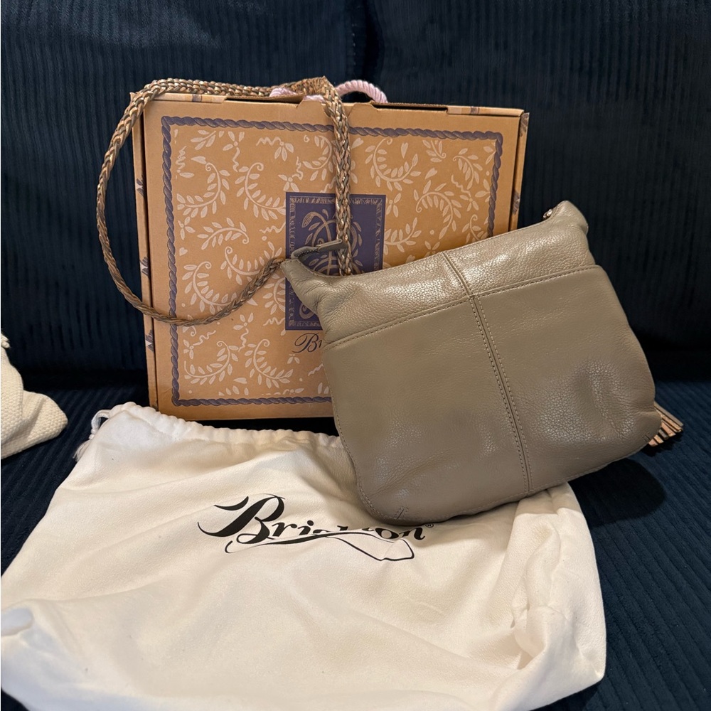 BRIGHTON Bertie Leather Cross Body Bag Taupe w/Organizer Pocket